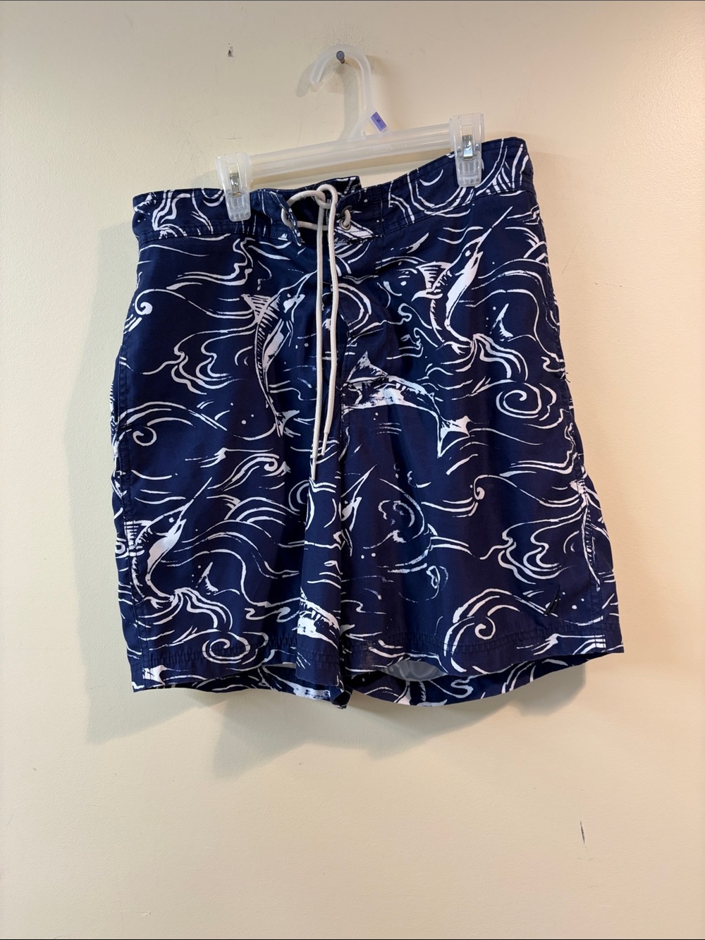 Nautica Men's Navy Wave Print Swim Trunks